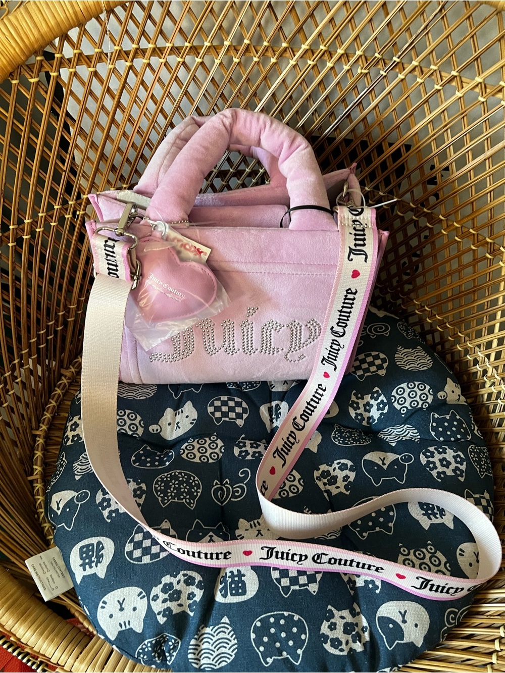 Juicy Couture Light Pink Suede Mini Handbag with Logo Strap